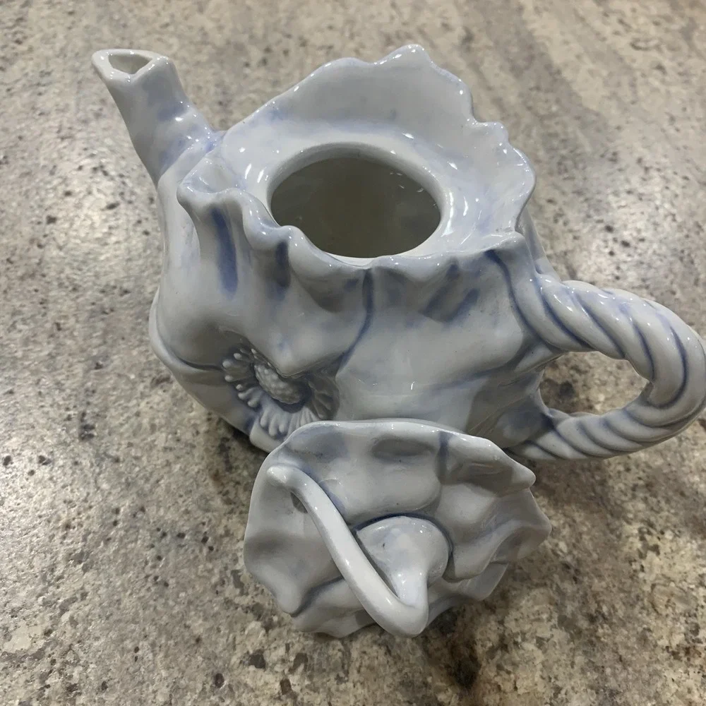 Vintage Tea Pot‎ Crafts Porcelain blue Poppy Flower Teapot set.